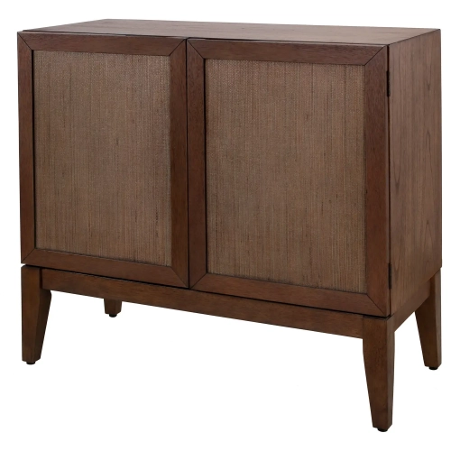 Deria 2 Door Cabinet in Walnut Brown Finish Wood & Pandanus Weave